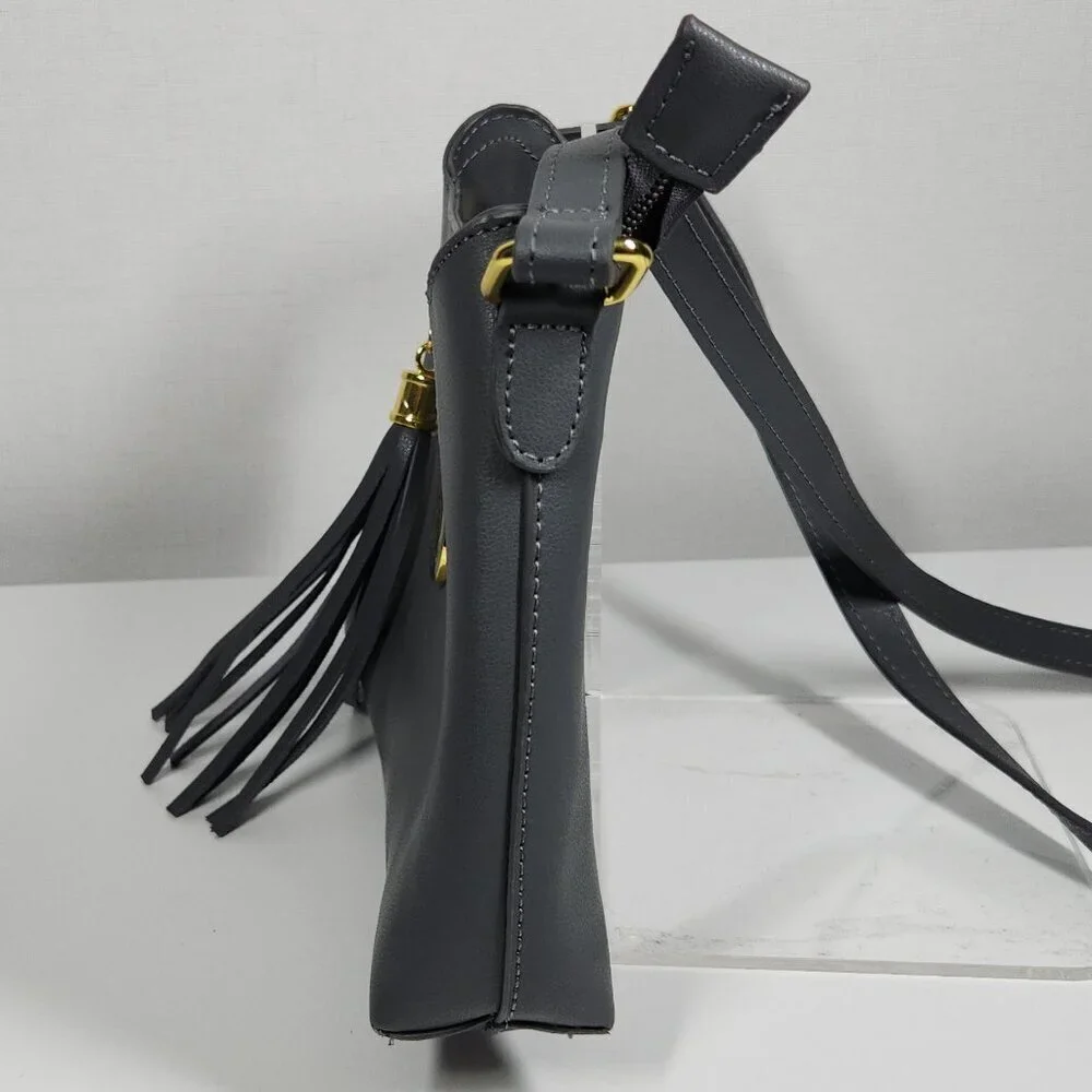 Joy Mangano Leather Crossbody Bag/Purse Gray